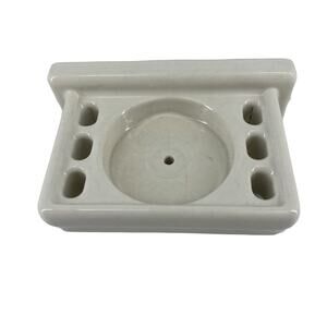 Vintage Ceramic 6-Slot Toothbrush and Cup Holder Wall Mount Antique Bath Reno